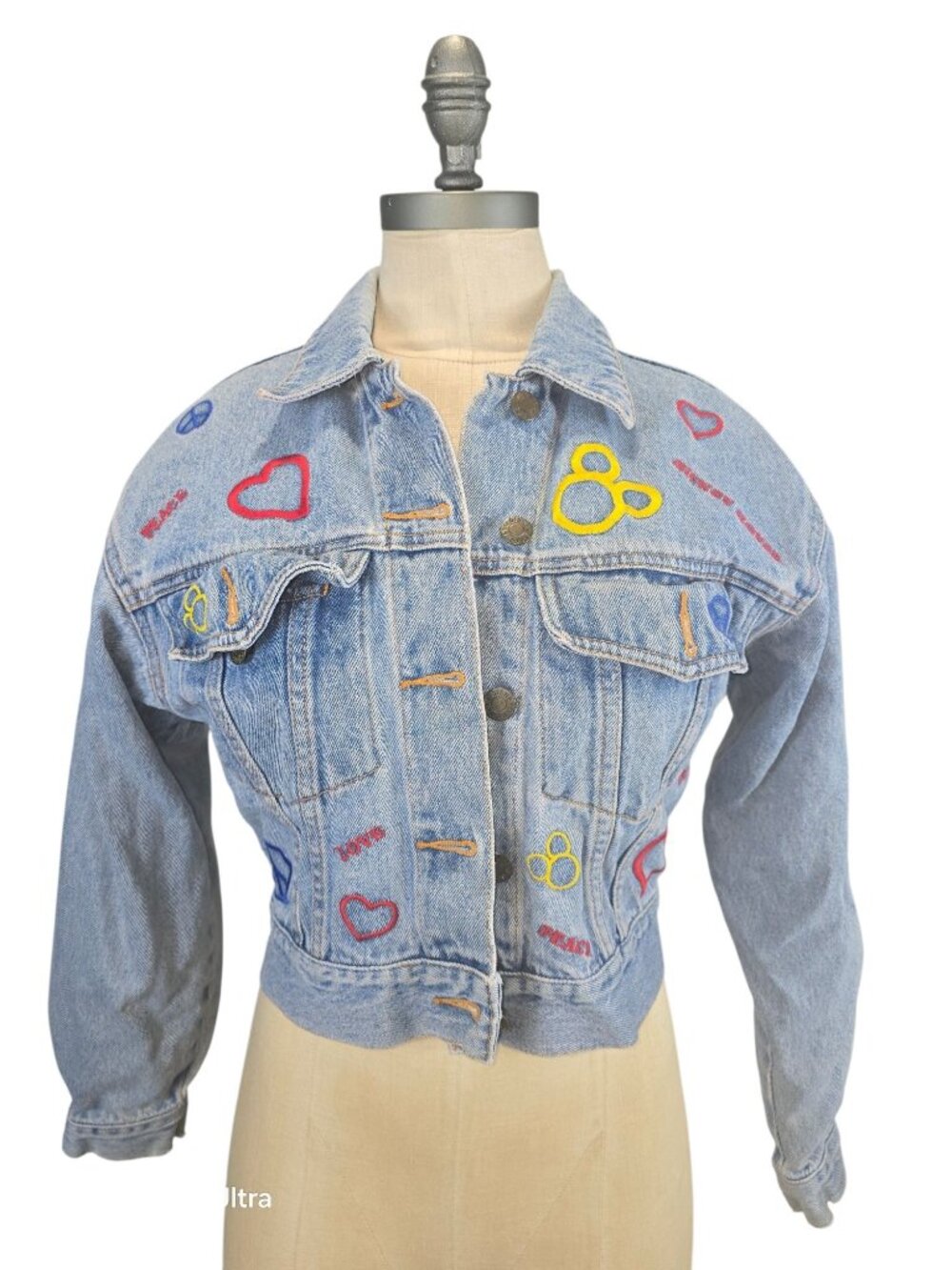 Disney store mickey mouse vintage blue denim jean crop jacket size X Small